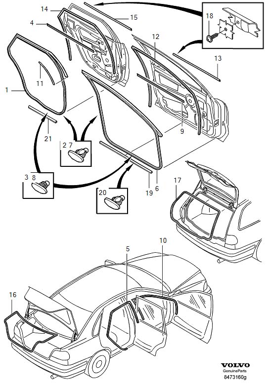 Diagram Sealing strips for your Volvo V40  