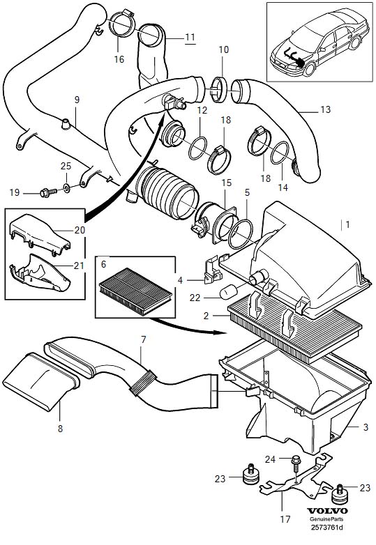 Diagram Air filter for your Volvo S80  