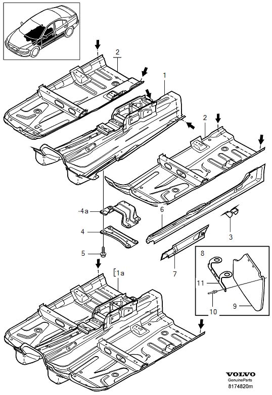 Diagram Front floor section for your 2003 Volvo S60   