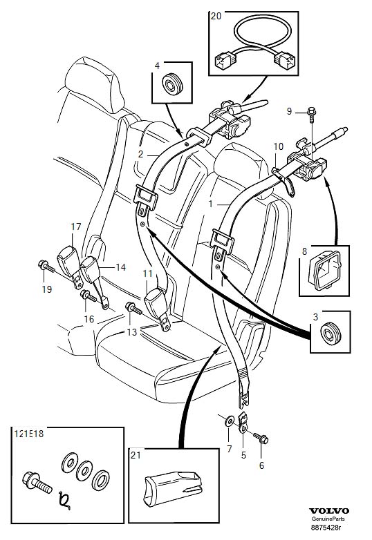 Diagram Rear seat belt for your 2009 Volvo V70   