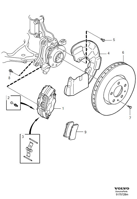 Diagram Front wheel brake for your 2005 Volvo S60   