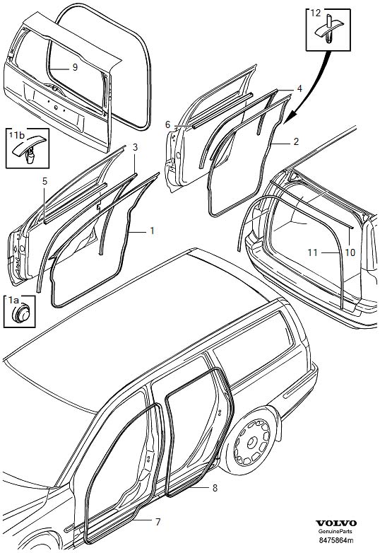 Diagram Sealing strips for your 2001 Volvo V70   