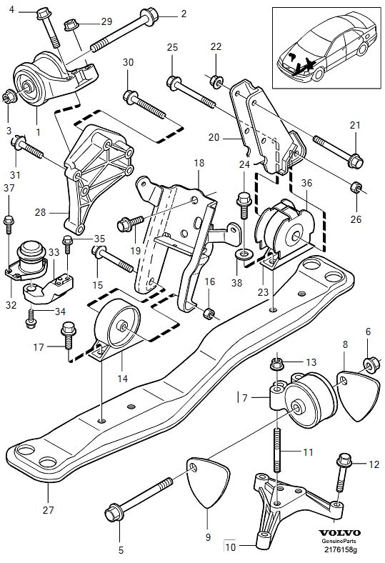 Diagram Engine mountings for your 2004 Volvo S40   