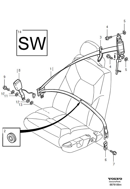 Diagram Front seat belt for your 2001 Volvo V70   