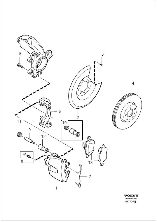 Diagram Front wheel brake for your 2008 Volvo C70   
