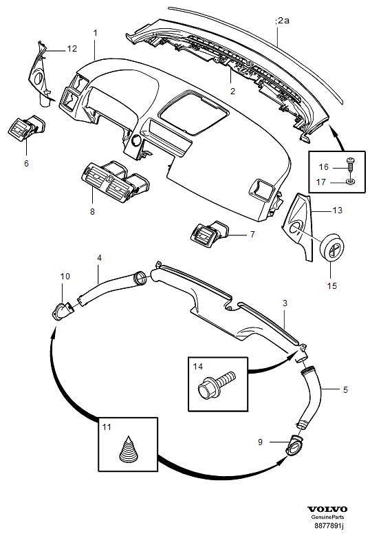 Diagram Dashboard air ducts for your 2001 Volvo S40   