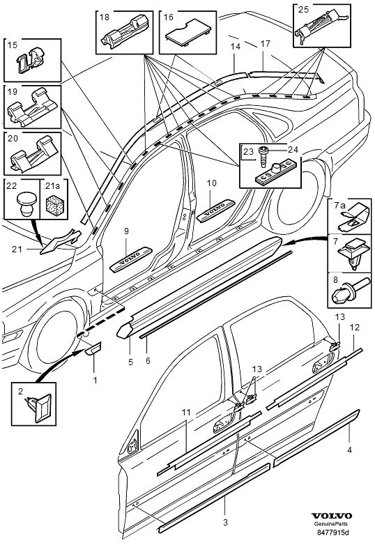 Diagram Trim mouldings for your 1999 Volvo V70   