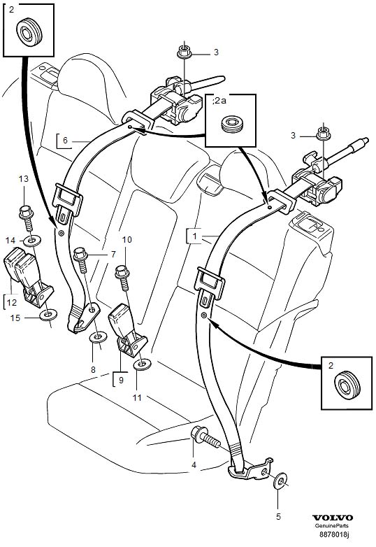 Diagram Rear seat belt for your Volvo S40  