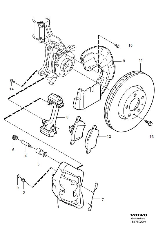 Diagram Front wheel brake for your Volvo V70  