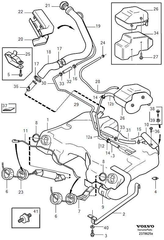 Diagram Fuel tank and connecting parts for your Volvo