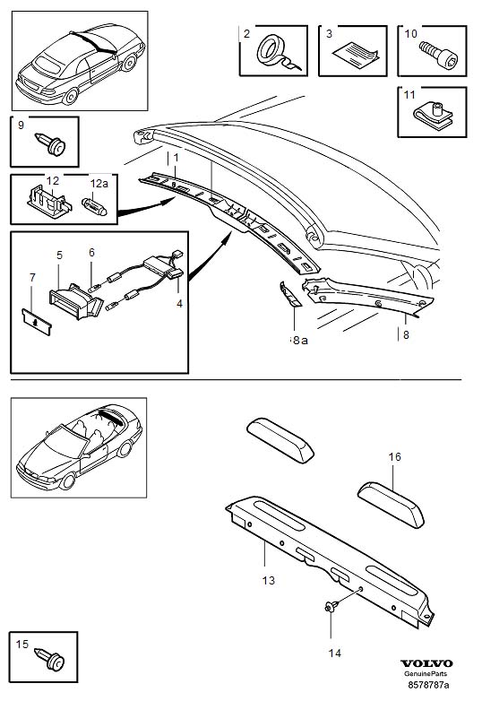 Diagram Interior parts, roof section for your Volvo C70  